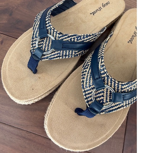 Easy Street Starling Espadrille Flip Flops Navy Blue Womens 6.5 - Picture 4 of 8